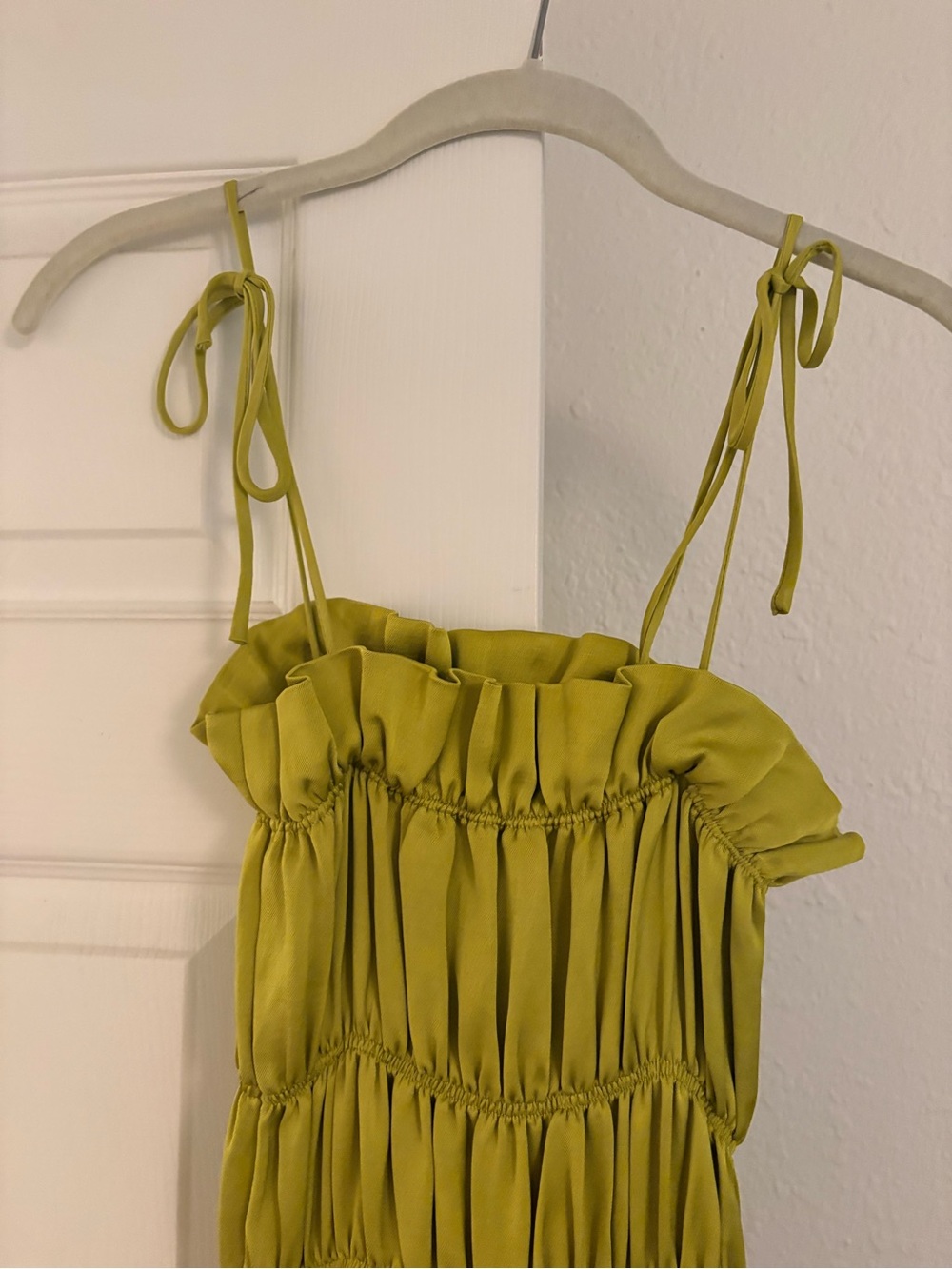 Women’s Midi Dress in Chartreuse with Smocked Bodice - Picture 3 of 5